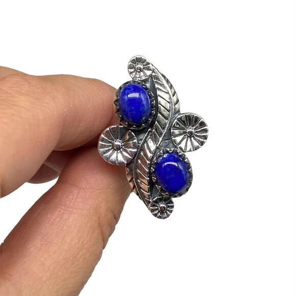 Lapis Lazuli Ring Size 7 Solid Sterling Silver 925 Western Boho Blue Stone - Picture 5 of 10